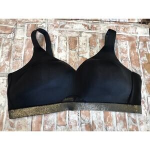 Cacique 46DDD Comfort Bliss Lightly Lined No Wire Bra Black With Gold Sparkle